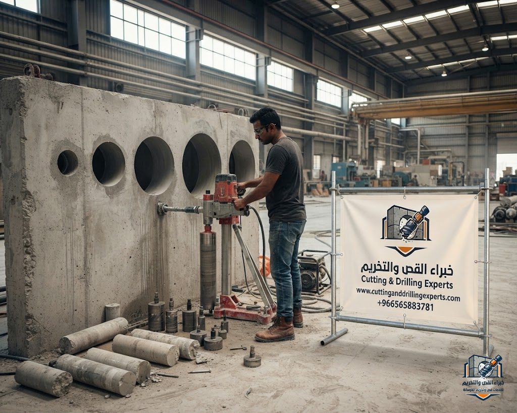تنفيذ فتحات الكور في الجدران الخرسانية المسلحة بجدة باستخدام معدات التخريم الماسي